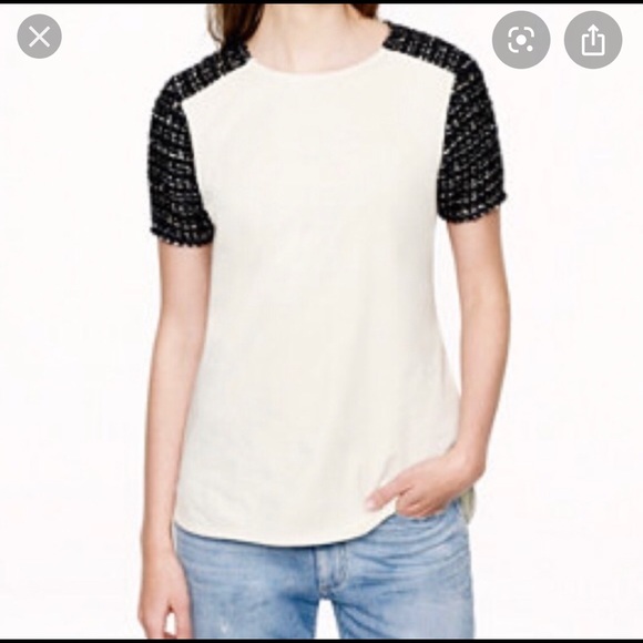 J. Crew T-Shirt with Tweed Sleeves - M - Picture 1 of 5